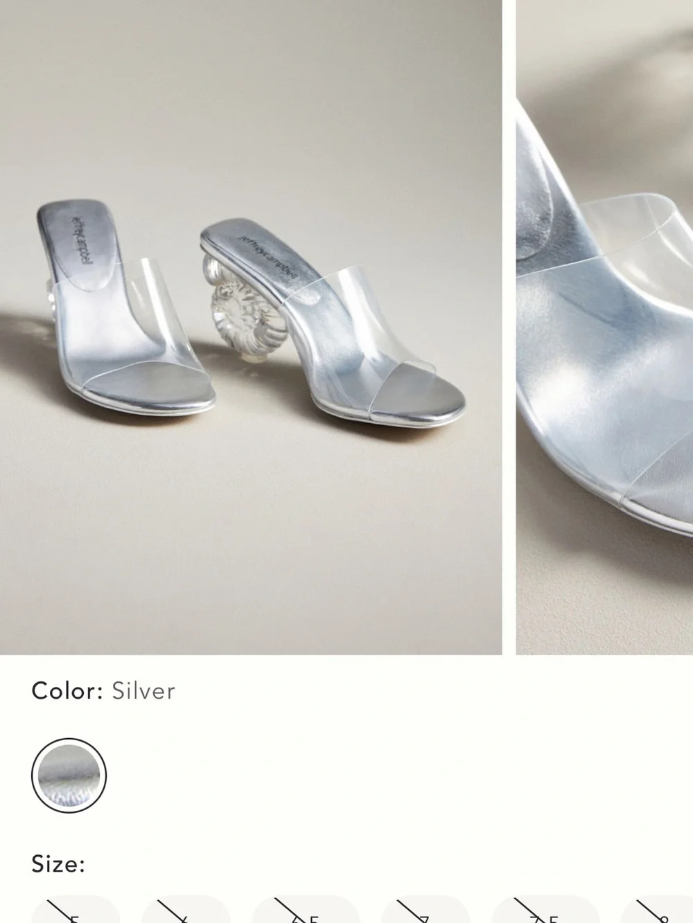 Jeffrey Campbell Silver/Clear Conch Heel Slide Sandals - Women